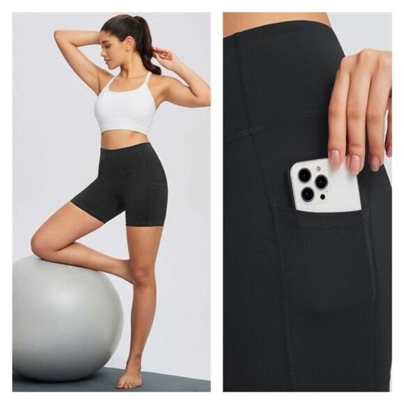 Baleaf Flyleaf 9" Tight-fitting Biking Athletic Shorts Small Phone Pockets Black - Picture 1 of 11